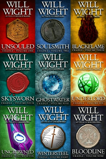 3x3 grid of covers for the first 9 Cradle books by Will Wight